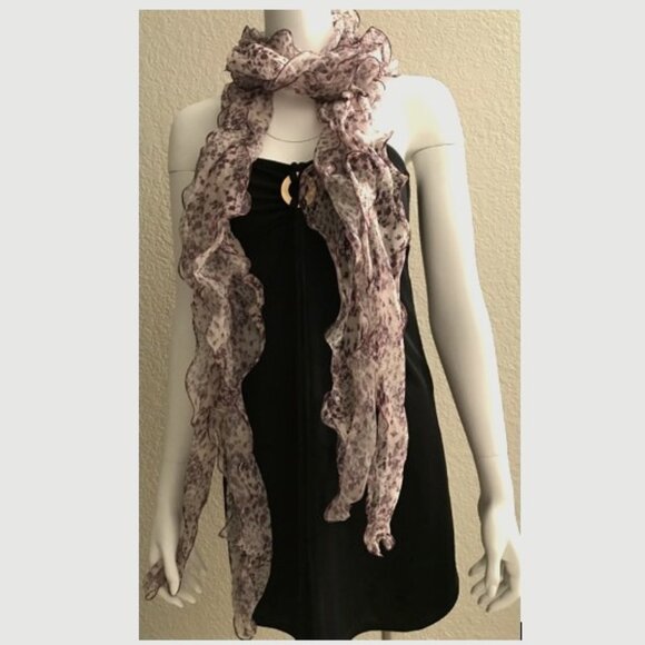 NWT Pier 1 Plum Chiffon Ruffle Floral Scarf - Picture 1 of 8